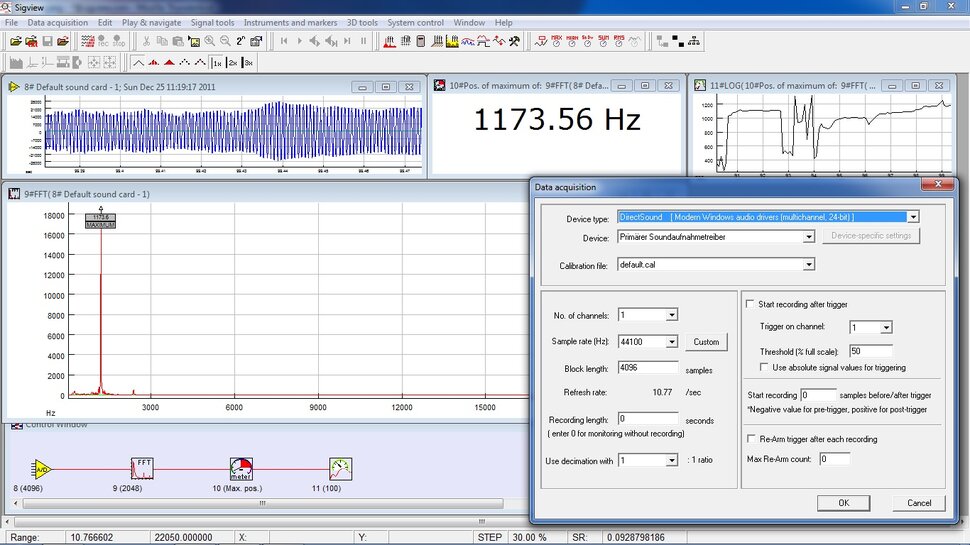 Screenshots Sigview spectrum analyzer FFT based signal analysis