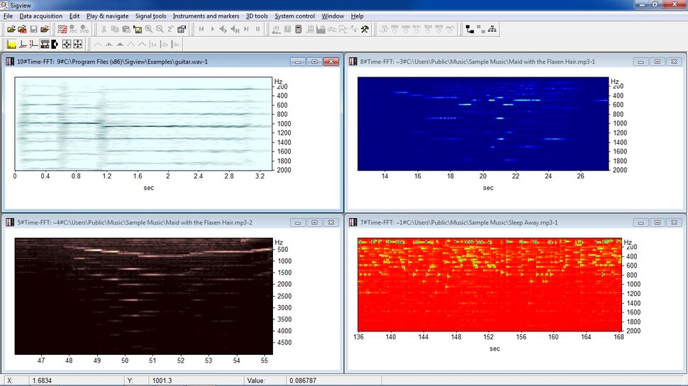 Screenshots Sigview spectrum analyzer FFT based signal analysis software
