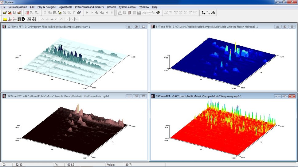 Screenshots Sigview spectrum analyzer FFT based signal analysis