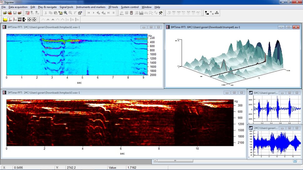 Screenshots Sigview spectrum analyzer FFT based signal analysis