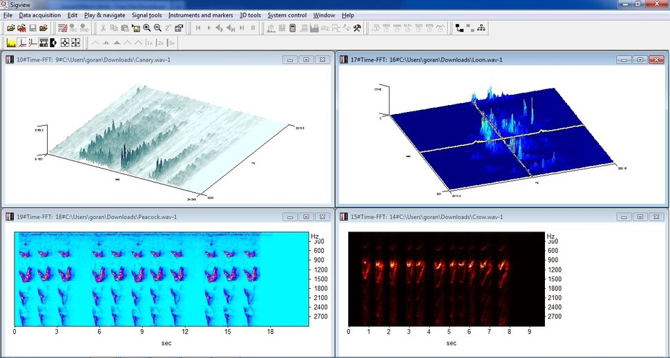 Screenshots Sigview spectrum analyzer FFT based signal analysis
