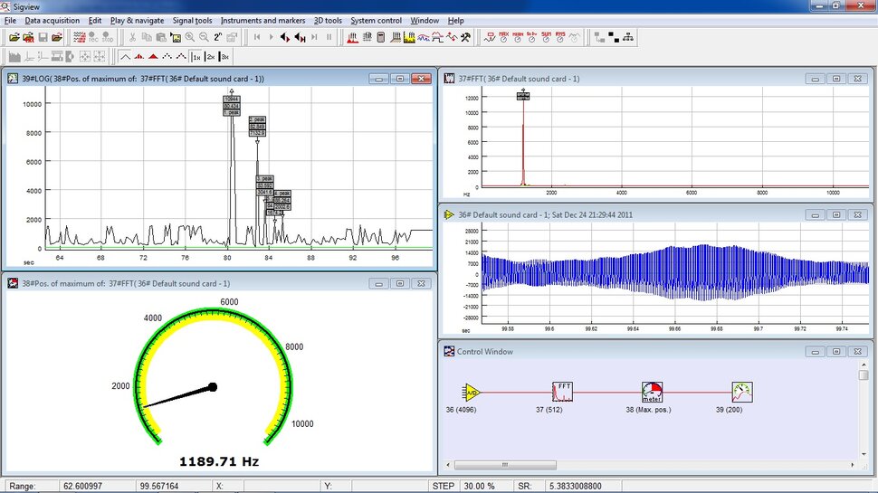 Screenshots Sigview spectrum analyzer FFT based signal analysis