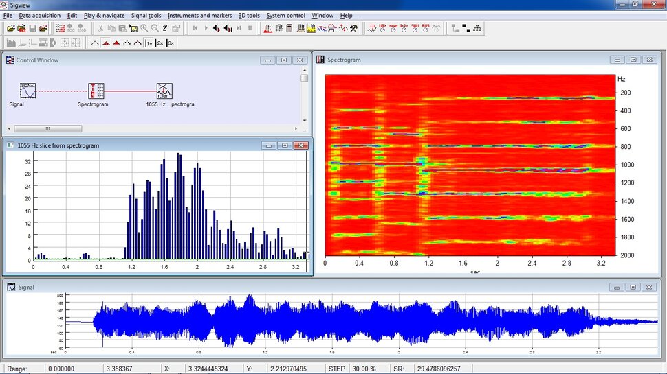 Screenshots Sigview spectrum analyzer FFT based signal analysis
