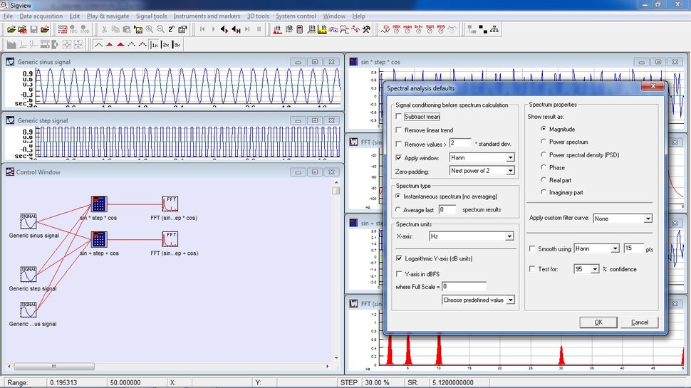 Screenshots Sigview spectrum analyzer FFT based signal analysis