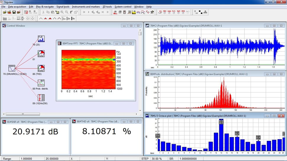 Screenshots Sigview spectrum analyzer FFT based signal analysis